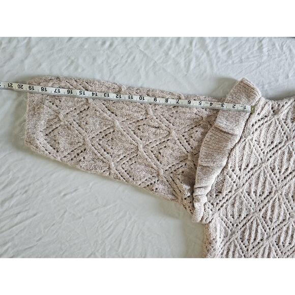 Old Navy Pointelle Knit Sweater Womens Sz 4X Ruffle Trim Metallic Oatmeal Cozy - Picture 6 of 10